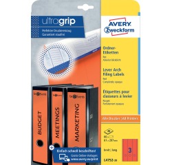 Avery Zweckform L4752-20 étiquettes pour classeurs à levier ft 29,7 x 6,1 cm (lxh), 60 étiquettes, rouge