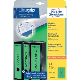 Avery Zweckform L4754-20 étiquettes pour classeurs à levier ft 29,7 x 6,1 cm (lxh), 60 étiquettes, vert