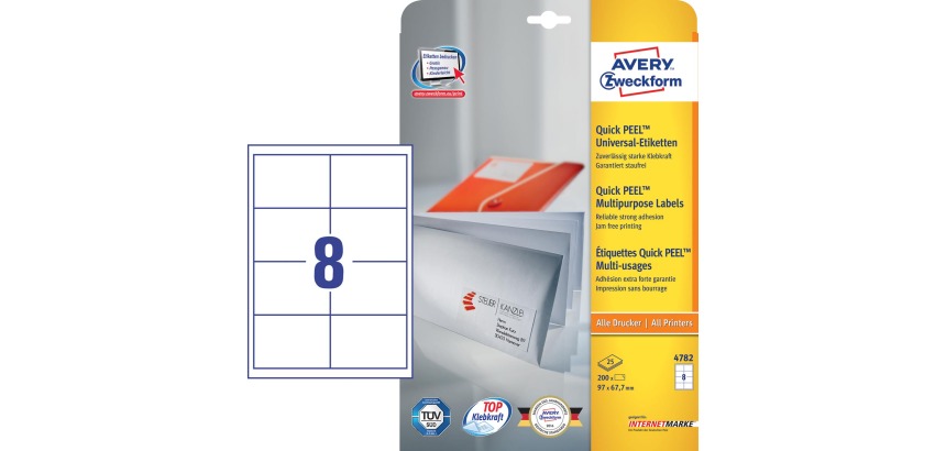 Avery Zweckform 4782, étiquettes universelles, Ultragrip, blanc, 25+5 feuilles, 97 x 67,7 mm