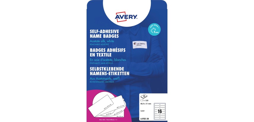 AVERY self-adhesive badge, 88.9 x 31 mm, box of 320 pieces, white