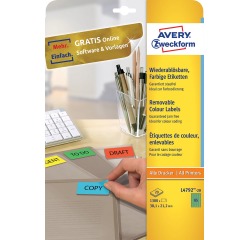 Avery étiquettes colorées ft 38,1 x 21,2 mm (l x h), enlevable, vert, 1300 pièces, 65 par feuille