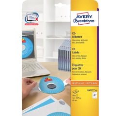 Avery Zweckform L6015-25 CD etiketten, diameter 117 mm, 50 etiketten, wit