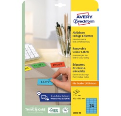 Avery afneembare gekleurde etiketten ft 63,5 x 33,9 mm (b x h), 480 stuks, 24 per blad, blauw