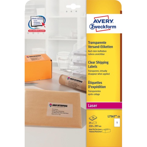 Avery L7567-25 verzendetiketten ft 210 x 297 mm (b x h), 25 etiketten, transparant