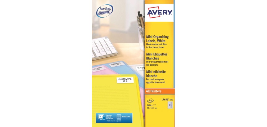 Avery L7656-100 étiquettes mini ft 46 x 11,1 mm (l x h), blanc, 8400 pièces