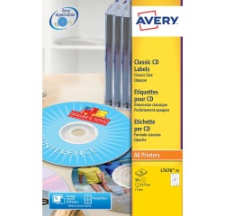 Avery L7676-25 CD etiketten, diameter 117 mm, 50 etiketten, wit