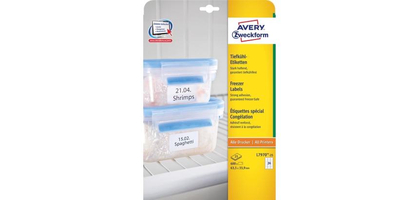 Avery étiquettes congelation Ft 63,5 x 33,9 mm (l x h), blanc, boîte de 600 étiquettes