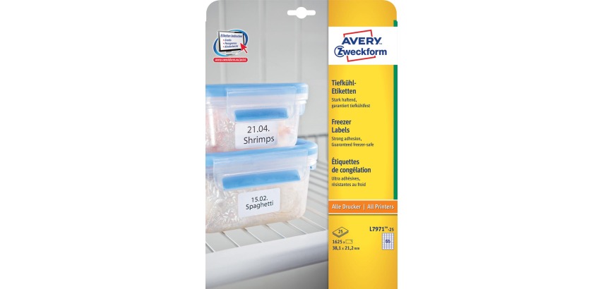 Avery diepvriesetiketten Ft 38,1 x 21,2 mm (b x h), wit, doos van 1625 etiketten