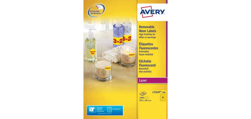 Avery-Etikett L7263Y-100 99,1x38,1mm neon-gelb 1400 Stück