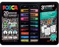 Uni Posca marqueurs peinture Doodle Art, différentes pointes, coffret métal de 20 pièces