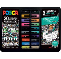 Uni Posca marqueurs peinture Doodle Art, différentes pointes, coffret métal de 20 pièces