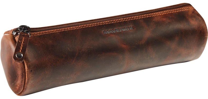 Maverick lederen pennenzak, rond, large, bruin