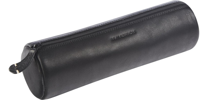 Maverick round, large, black leather pencil case