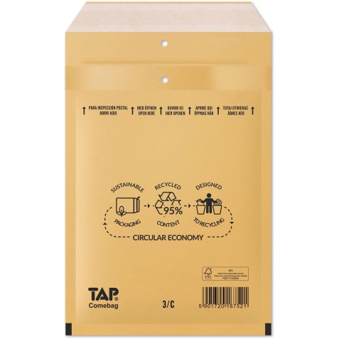 Comebag enveloppes à bulles d'air, ft 150 x 215 mm, avec bande adhésive, brun, boîte de 100 pièces