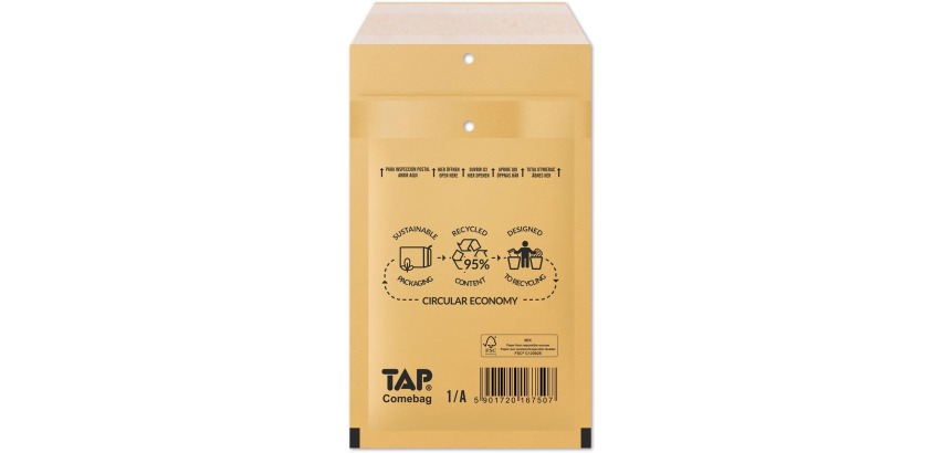 Comebag bubble envelopes, ft 100 x 165 mm, with adhesive strip, brown, box of 200 pieces