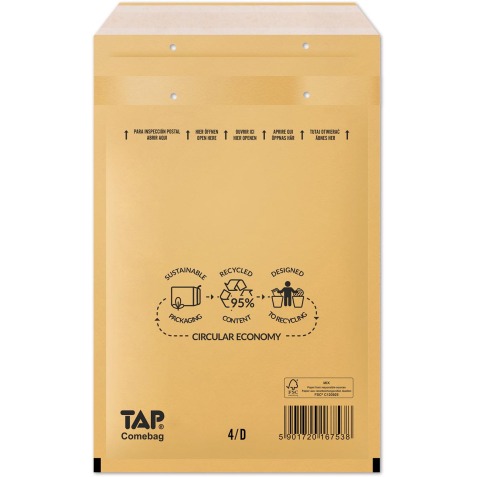 Comebag enveloppes à bulles d'air, ft 180 x 265 mm, avec bande adhésive, brun, boîte de 100 pièces