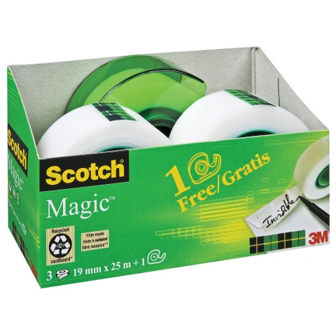 Pack 3 cintas adhesivas Scotch Magic + 1 dispensador gratis