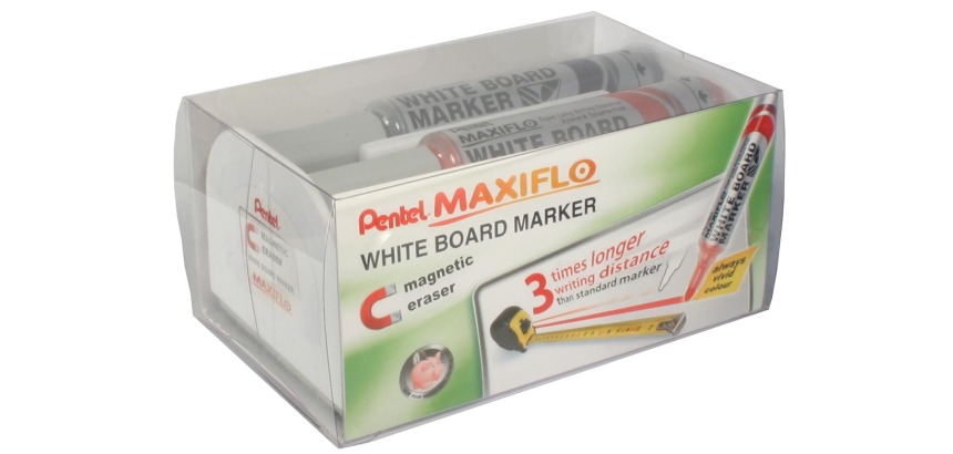 Pentel Maxiflo Whiteboard Marker Set of 4 Pieces: Blue, Red, Green, and Black + Magnetic Eraser...