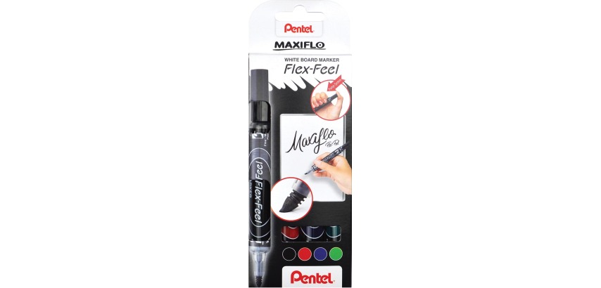Pentel whiteboardmarker Maxiflo Flex-Feel, etui met 4 stuks, geassorteerde kleuren