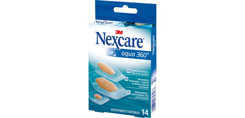 3M Nexcare Aqua 360° bandage, 3 sizes, pack of 14 pieces