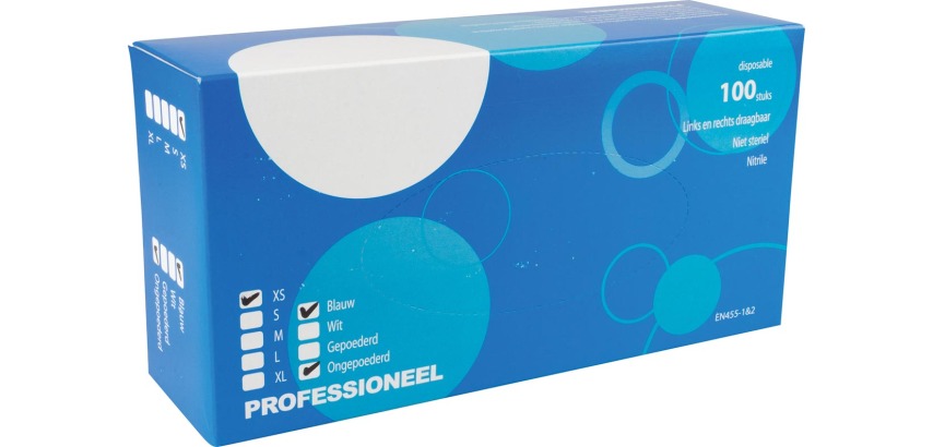 Gants en nitrile, extra small, bleu, boîte de 100 pièces