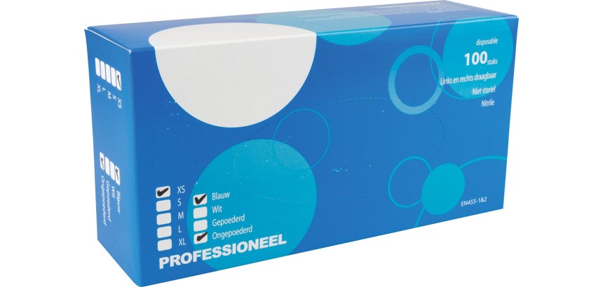 Gants en nitrile, extra small, bleu, boîte de 100 pièces