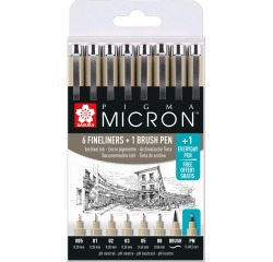 Fineliner & Brush Sakura Pigma Micron set 7 + 1 Pigma Micron PN gratuit