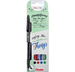 Pentel feutre pinceau Sign Pen Brush Touch, étui cartonné avec 4 pièces: noir, bleu, rouge et vert