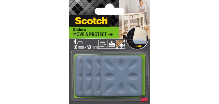 Scotch Move & Protect patin glisseur, gris, Ft. 50 mm x 50 mm, blister de 4 pièces