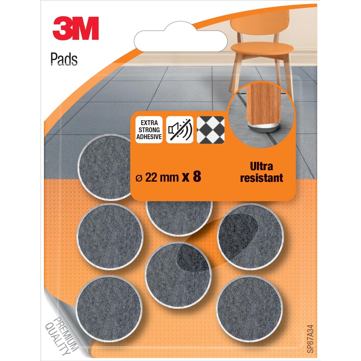 3M Pads, Ultra Resistant, diamètre de 22 mm, blister de 8 pièces