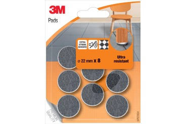 3M viltglijders, Ultra Resistant, diameter van 22 mm, blister van 8 stuks