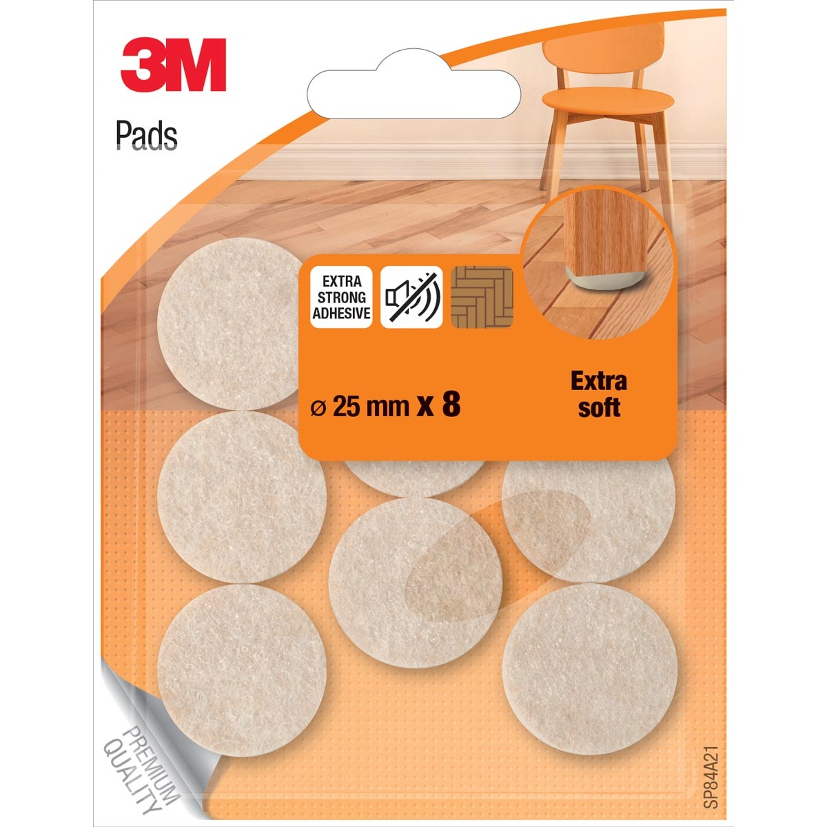 3M beschermende vloerpads, uit vilt, diameter 25 mm, blister van 8 stuks