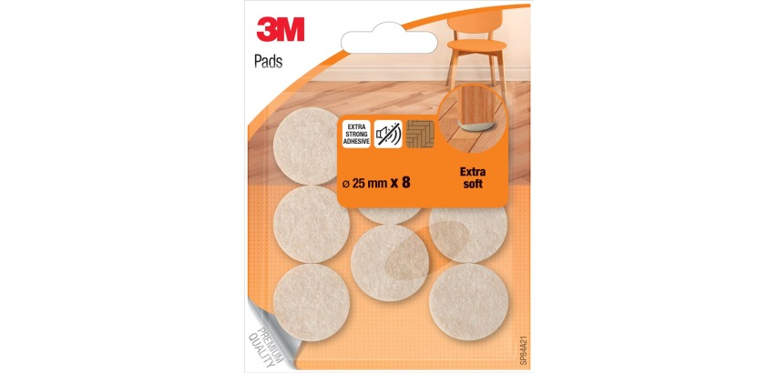 3M pads de protection, en feutre, diamètre 25 mm, blister de 8 pièces