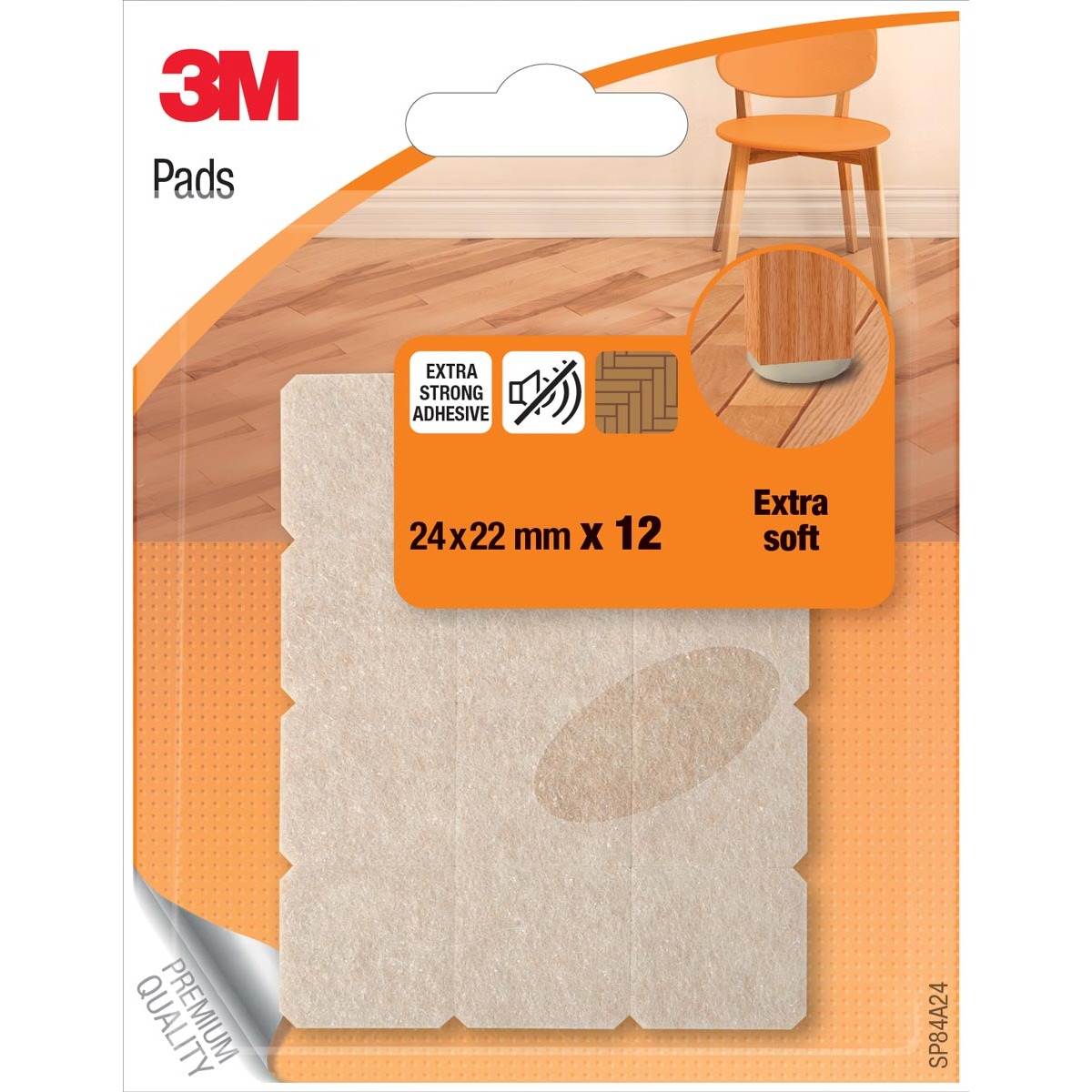 3M Viltjes, Extra soft, ft 24 x 22 mm, blister van 12 stuks