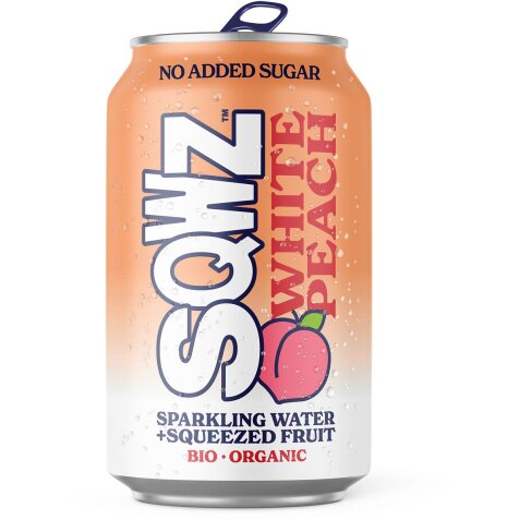 SQWZ frisdrank Peach BIO, blikje van 33 cl, pak van 12 stuks