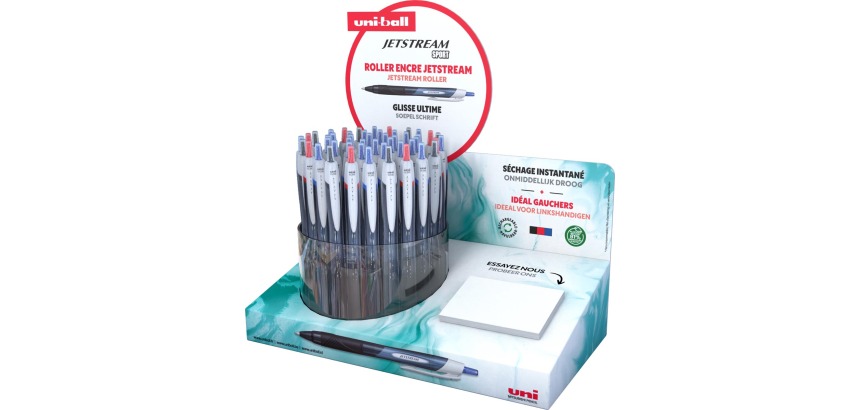 Uni-ball Jetstream Eco retractable rollerball pen, 0.85 mm line width, assorted, display of 48 pieces