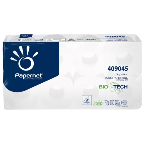 Papernet papier toilette Superior, 3 plis, 250 feuilles, paquet de 8 rouleaux