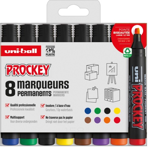 Uni-ball permanent marker Prockey PM-126, etui van 8 stuks, assorti