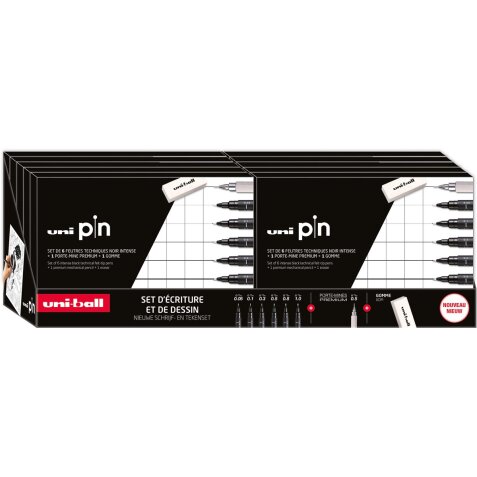 Uni Pin fineliner, display van 10 dozen van 6 stuks + vulpotlood en gum