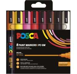 Uni POSCA marqueur peinture PC-5M, 1,8 - 2,5 mm, étui de 8 pièces en couleurs chaud
