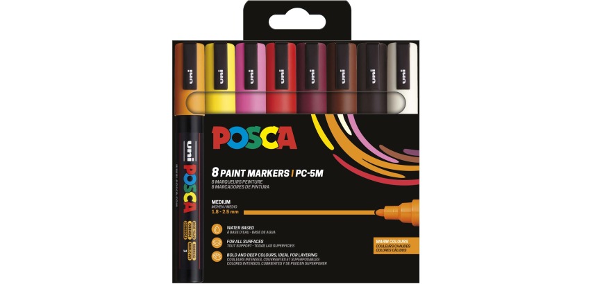 Uni POSCA paint marker PC-5M, 1.8 - 2.5 mm, set of 8 pieces in warm colors