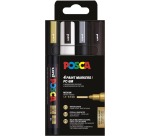 Uni POSCA marqueur peinture PC-5M, 1,8 - 2,5 mm, étui de 4 pièces or, blanc, argent et noir