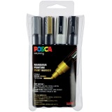 Uni POSCA paintmarker PC-5M, 1,8 - 2,5 mm, etui van 4 stuks in geassorteerde vanallic kleuren