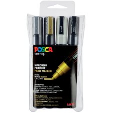 Posca marqueur peinture PC-5M, étui de 4 pièces en couleurs assorties métallisés