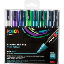 Posca marqueur de peinture PC-5M, set de 8 marqueurs en couleurs froides assorties