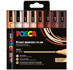 Uni Posca paintmarker PC-5M, 1,8 - 2,5 mm, ronde punt, portretkleuren, blister van 8 stuks