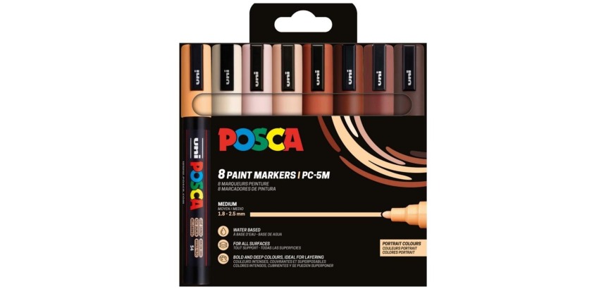Uni Posca marqueurs peinture PC-5M, 1,8 - 2,5 mm, point rond, couleurs portret, blister de 8 pièces