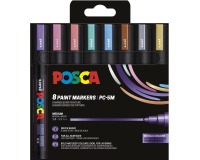 Uni POSCA marqueur peinture PC-5M, 1,8 - 2,5 mm, étui de 8 pièces en couleurs métalliques