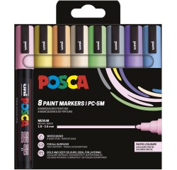 Uni POSCA marqueur peinture PC-5M, 1,8 - 2,5 mm, étui de 8 pièces en couleurs pastel