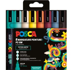 Uni POSCA Lackmarker PC-5M, 1,8 - 2,5 mm, Etui mit 8 Stück in Retro-Mischfarben